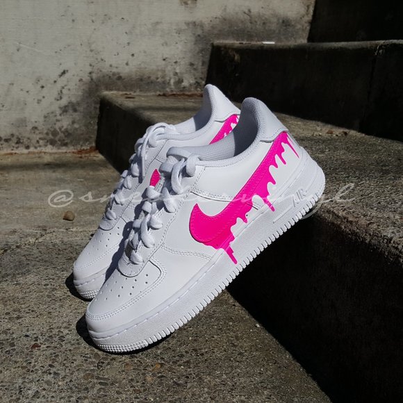Nike Air Force 1 Low White Pink Paint Drip Custom NWT - Picture 6 of 8